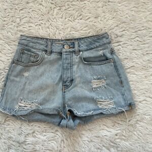 Melville Denim Shorts sz 25 Light Blue Excellent Distressed High Waisted Cotton